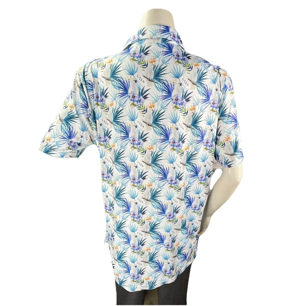 1764 Golf Shirt Men L Cockatoo Floral All Over Graphic Stretch Performance Polo